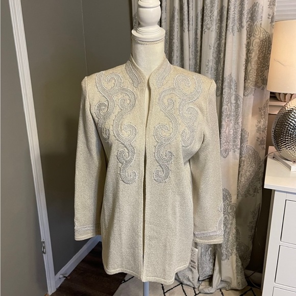 Toula Beige Scroll Appliqué Dressy Knit Jacket 6 - Picture 3 of 11